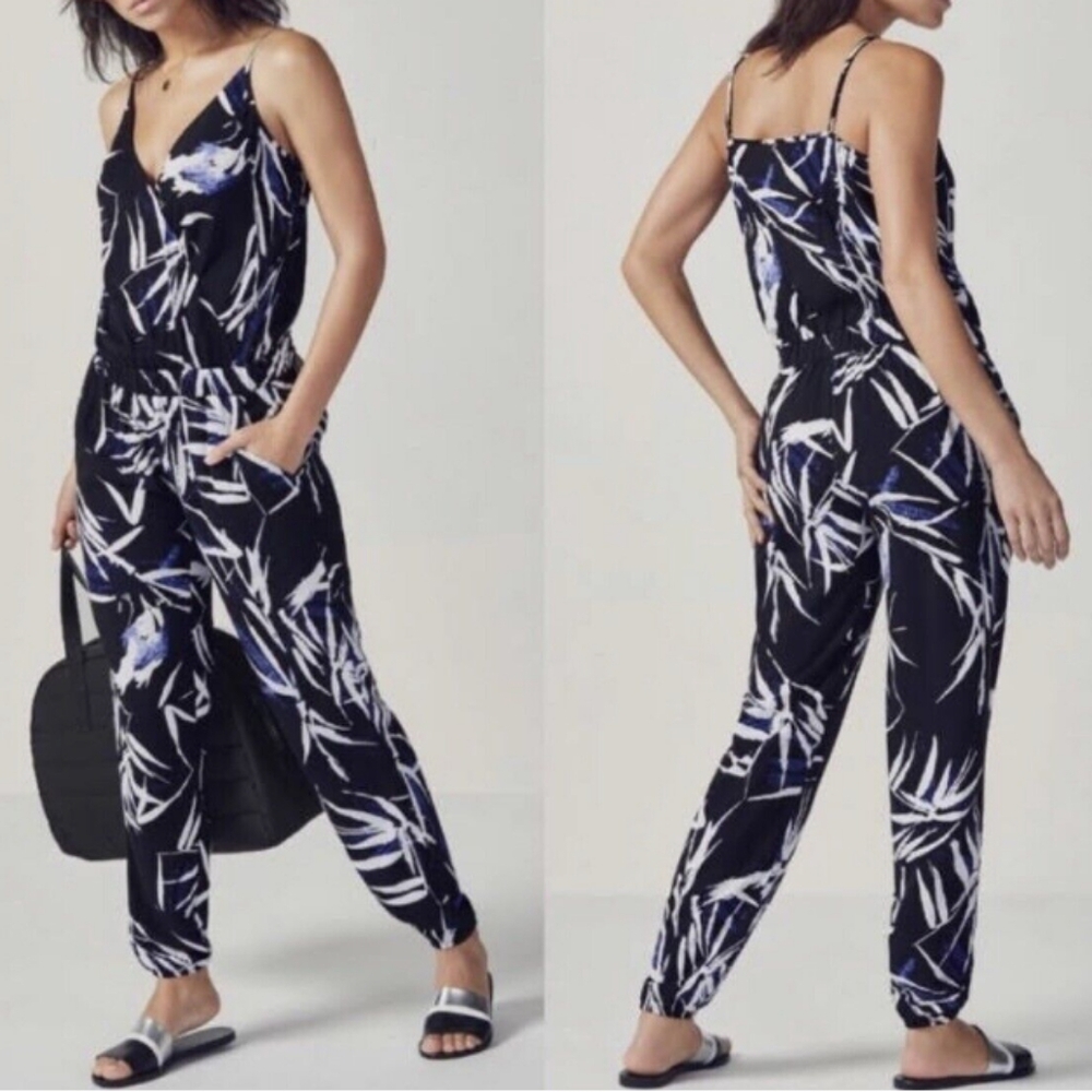 Fabletics Black & Blue Floral Print Jumpsuit - Size Medium
